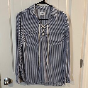 Old Navy Navy and White Lace-Up Top